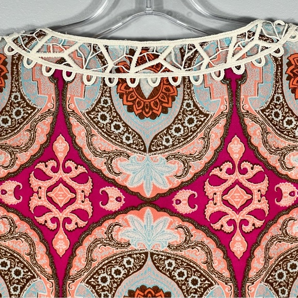 Boho Safari Chic Crochet Blouse Sz Medium Large Oversized 3/4 Sleeve Chico’s Top - Picture 8 of 9